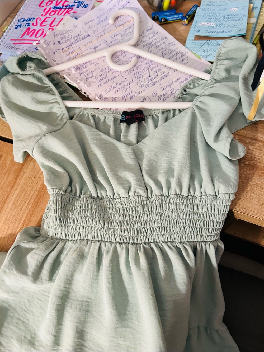 Smocked Waist soft mint Green asymmetric Casual Dress voluntary donation